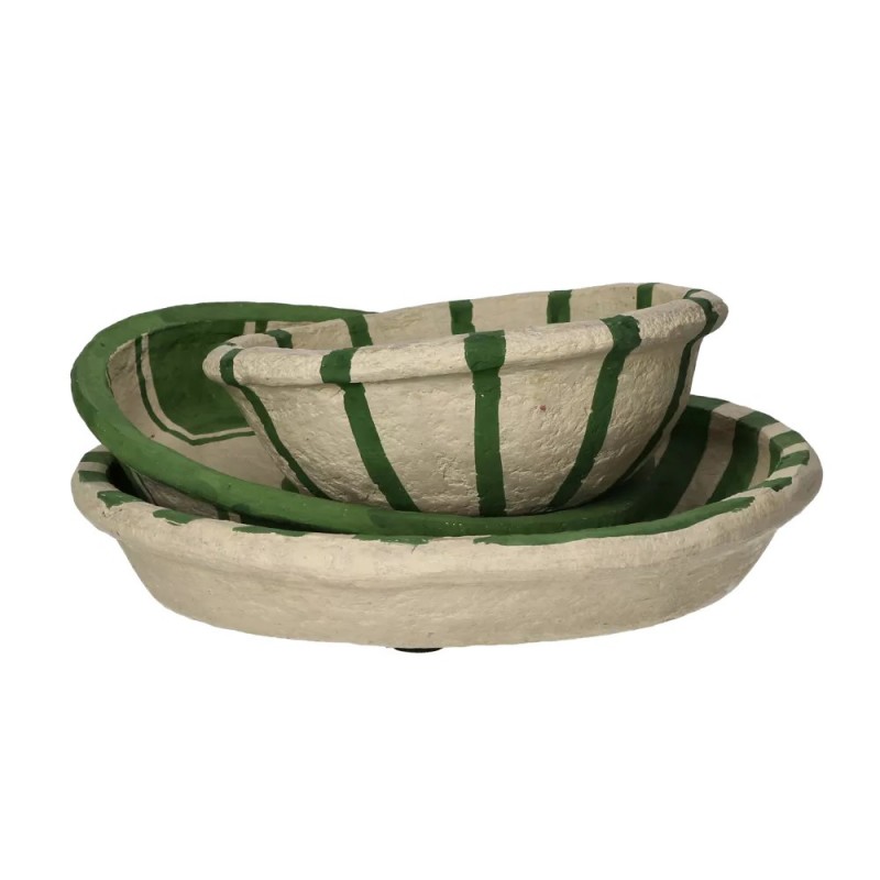 PLATES STR PAPER MACHE GREEN NATURAL SET OF 3